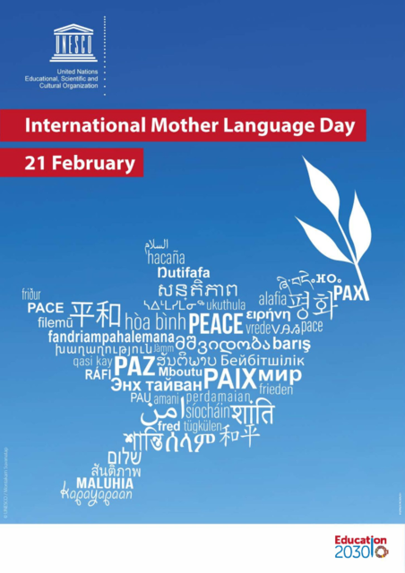 Plakat International Mother Language Day 21 February - Międzynarodowy Dzień Języka Ojczystego